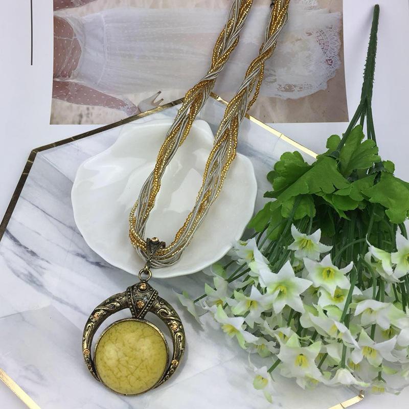 Новое модное и ретро-колье в этническом стиле, круглая полая цепочка для свитера, колье из рисовых бусин.