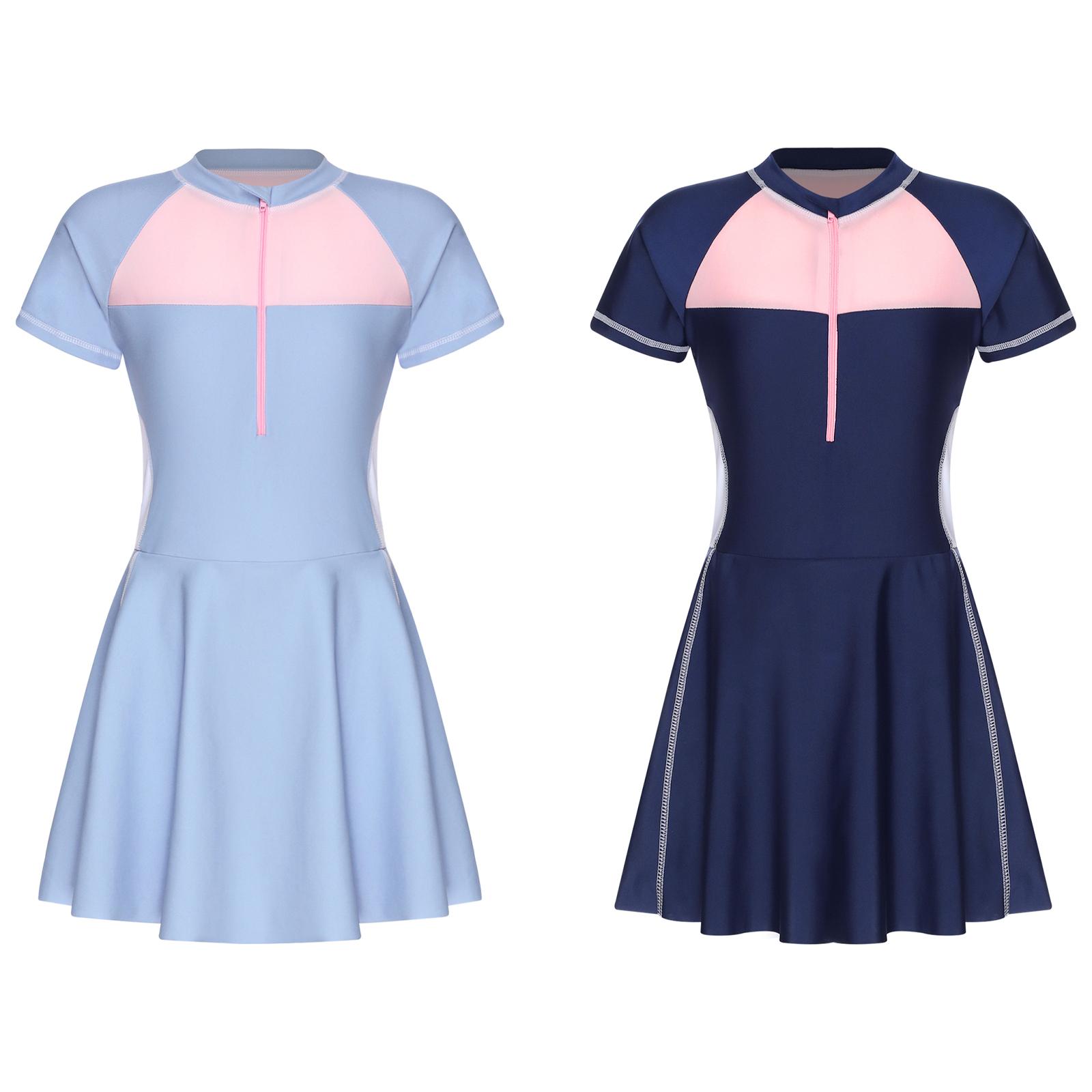 Teen Girls Swim Dress Short Sleeve Color Block Patchwork Zip Front Rash Guard Bathing Suit UV Protection 9-10 Years темно-синього кольору
Teen Girls Swim Dress Short Sleeve Color Block Patchwork Zip Front Rash Guard Bathing Suit UV Protection 9-10 Years темно-синього кольору