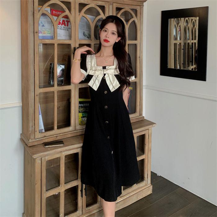 Retro Hepburn style square neck bow dress women s summer new temperament high-end skirt 3XL
Retro Hepburn style square neck bow dress women s summer new temperament high-end skirt 3XL