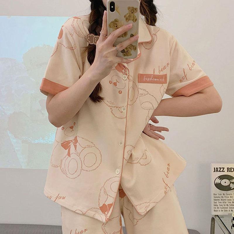 Pajamas Female Cute Cartoon Bear Summer Short-Sleeved Trousers Casual And Comfortable Loungewear Can Be Worn Outside M
Pajamas Female Cute Cartoon Bear Summer Short-Sleeved Trousers Casual And Comfortable Loungewear Can Be Worn Outside M