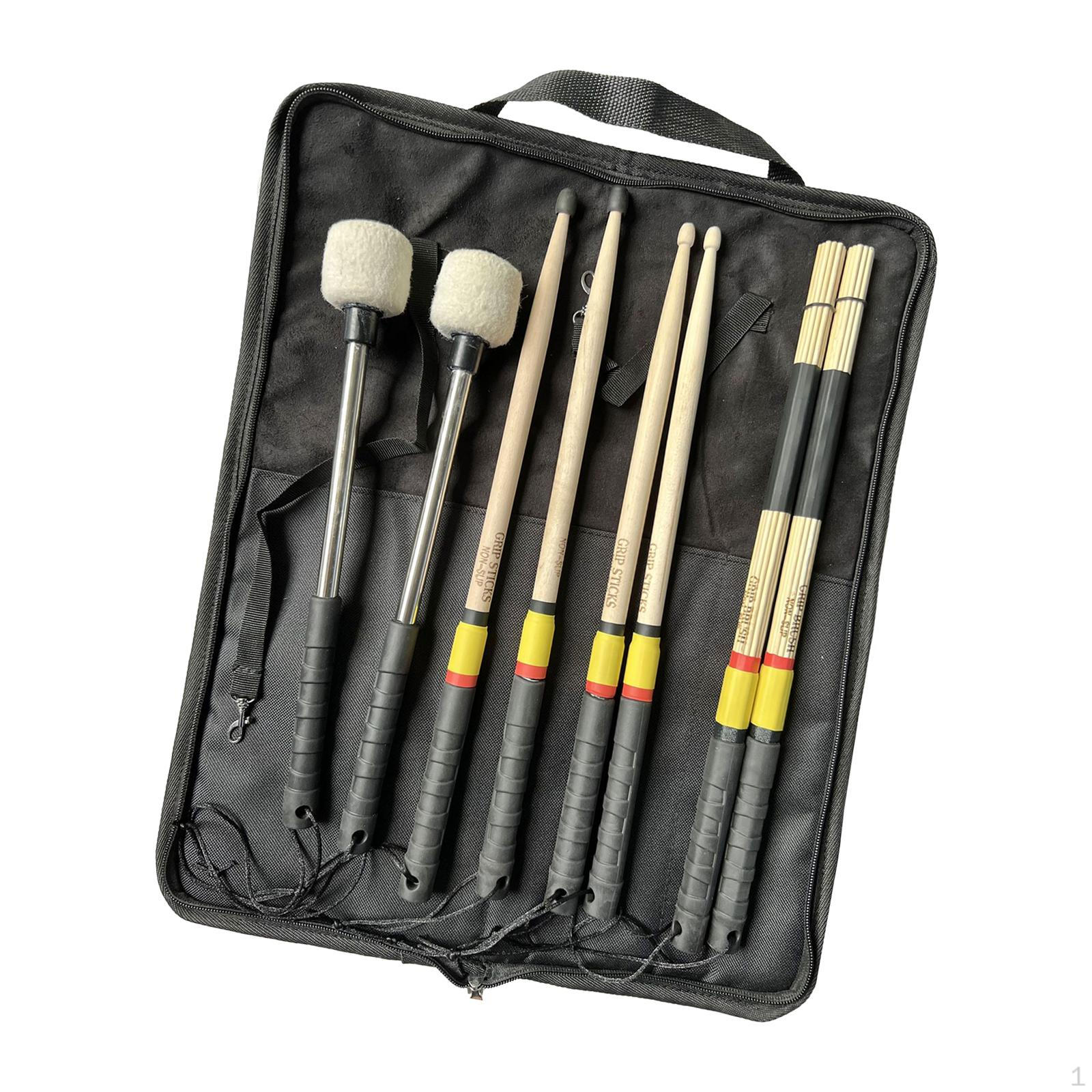 Drumsticks Set Wood Drum Sticks, Mallets, Rods Brushes with Storage Bag for Practicing
Drumsticks Set Wood Drum Sticks, Mallets, Rods Brushes with Storage Bag for Practicing