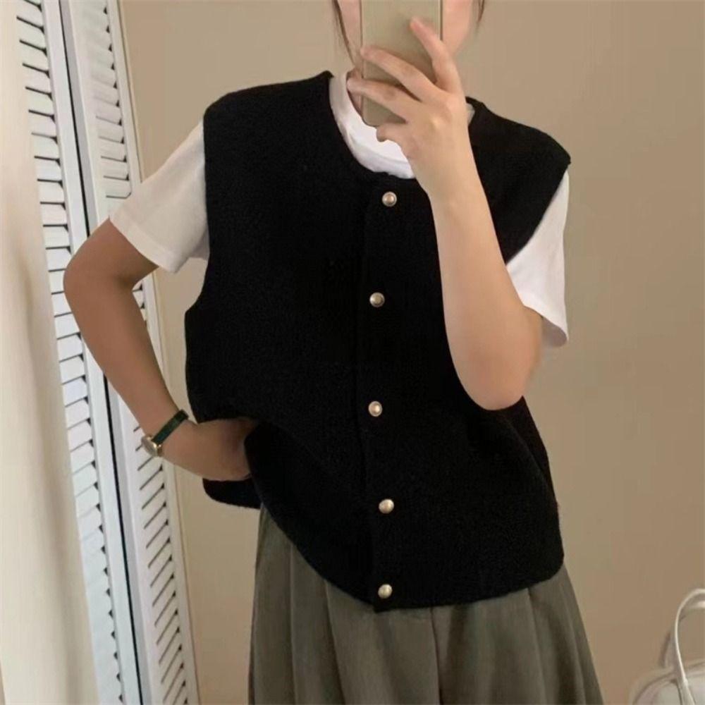 Single Breasted Knitted Waistcoat Top Round Neck Knitwear Women Elegant Sleeveless Sweater Girls S хакі
Single Breasted Knitted Waistcoat Top Round Neck Knitwear Women Elegant Sleeveless Sweater Girls S хакі
