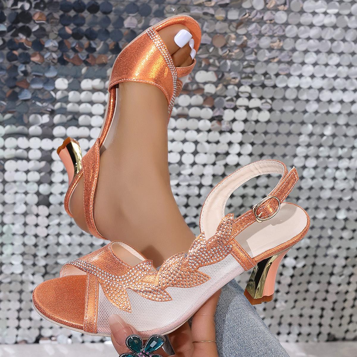 Простые сетчатые туфли со стразами в форме рыбьего рта, женские летние сандалии большого размера с полыми боками и тонким каблуком в римском стиле, модная женская летняя дышащая обувь 41