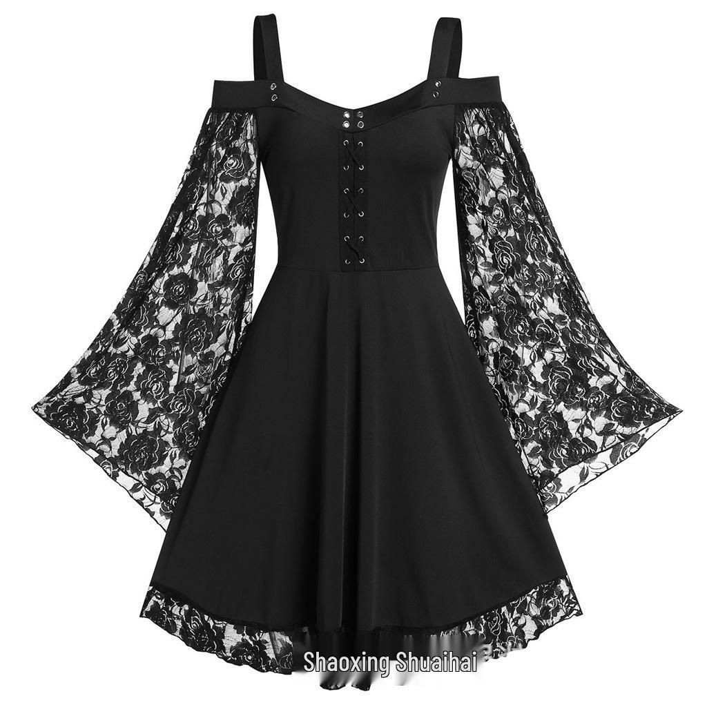 European American Retro Lace One-Shoulder Dress with Bell Sleeves for Women XXL чорний
European American Retro Lace One-Shoulder Dress with Bell Sleeves for Women XXL чорний