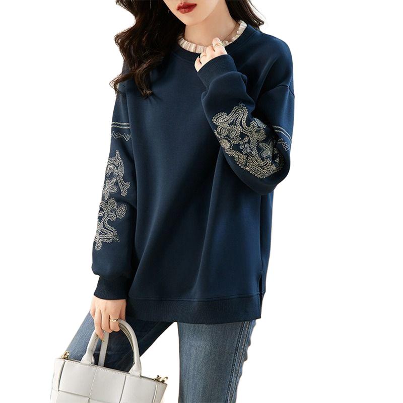 Women s Korean-Style Loose Pullover Long-Sleeve Top Casual Embroidered Lace Round-Neck Sweatshirt M темно-синього кольору
Women s Korean-Style Loose Pullover Long-Sleeve Top Casual Embroidered Lace Round-Neck Sweatshirt M темно-синього кольору