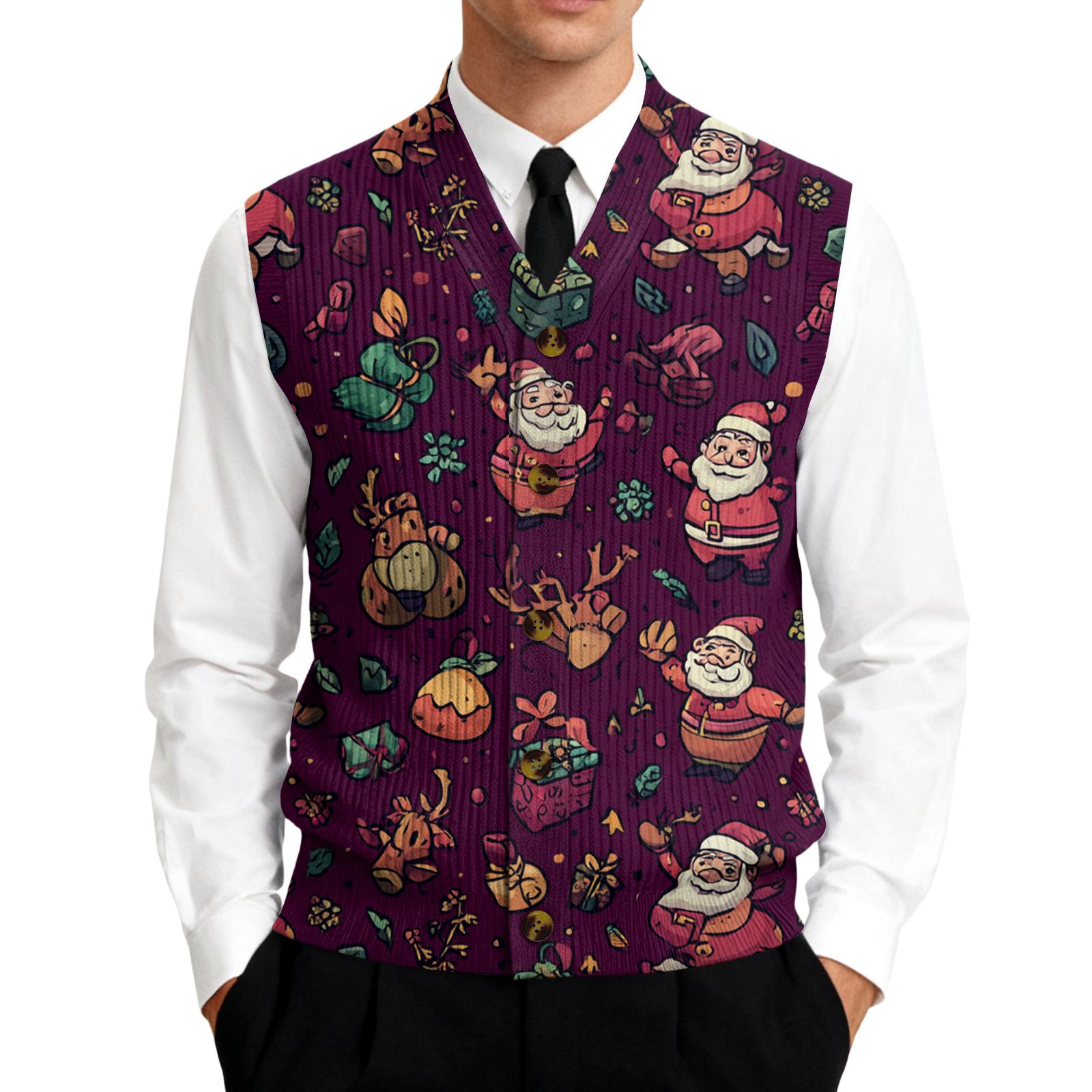 Men’s Classic Fit with Santa and Holiday Printed Pattern Sleeveless Formal Button Down Vest for Office or Party Wear XXXXL винний
Men’s Classic Fit with Santa and Holiday Printed Pattern Sleeveless Formal Button Down Vest for Office or Party Wear XXXXL винний