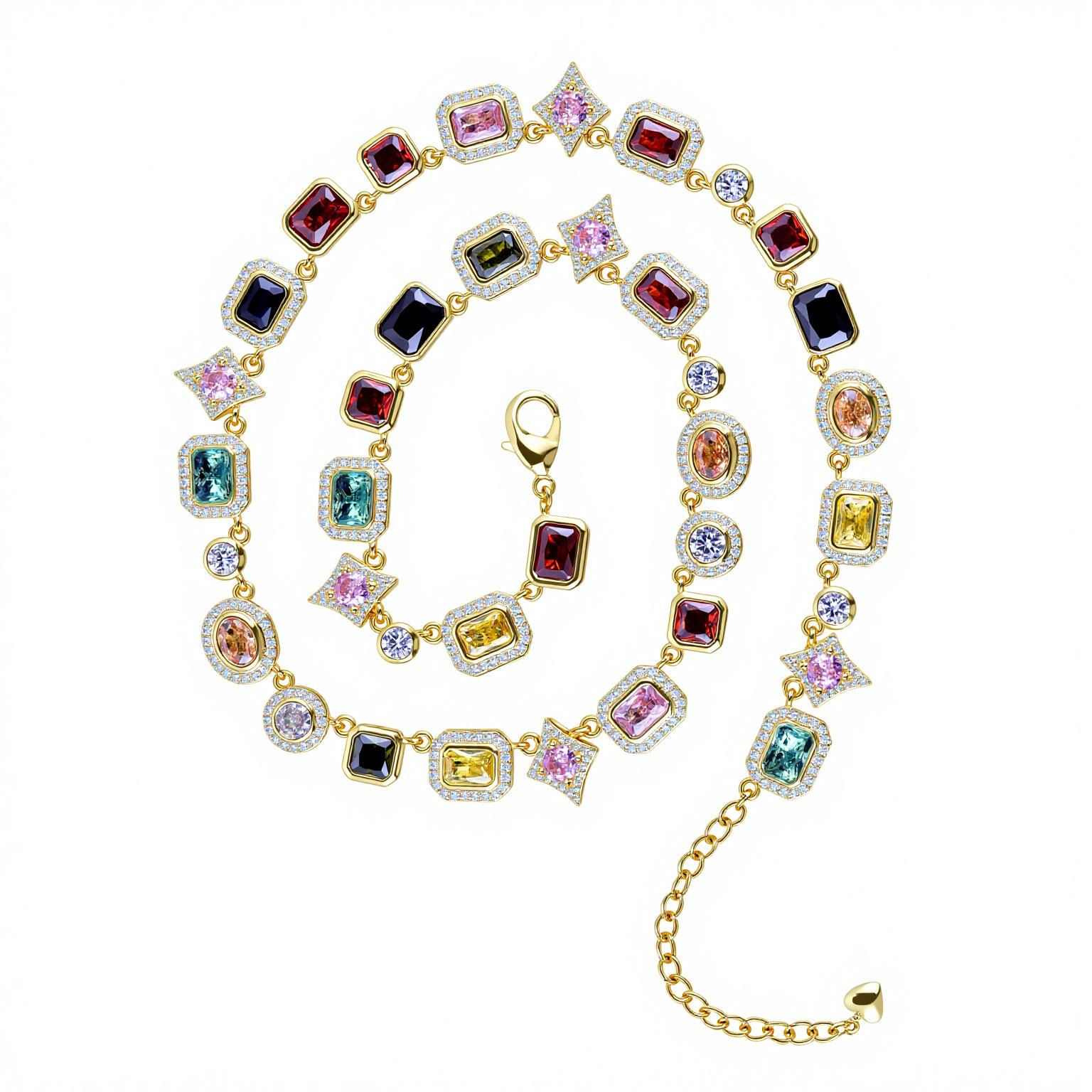 Hip Hop Dopamine Colored Gemstones Wind-Set Diamonds Geometric Adjustable Women S Light Luxury Necklace Jewelry 7inch золотий
Hip Hop Dopamine Colored Gemstones Wind-Set Diamonds Geometric Adjustable Women S Light Luxury Necklace Jewelry 7inch золотий