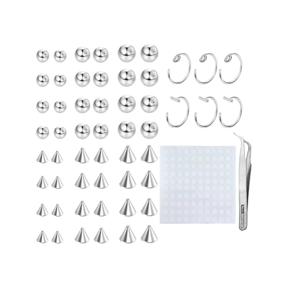 Non-piercing fake eyebrow and lip stud set, silver, 3/4/5 mm sizes, includes 100 adhesive patches серебряный
Non-piercing fake eyebrow and lip stud set, silver, 3/4/5 mm sizes, includes 100 adhesive patches серебряный