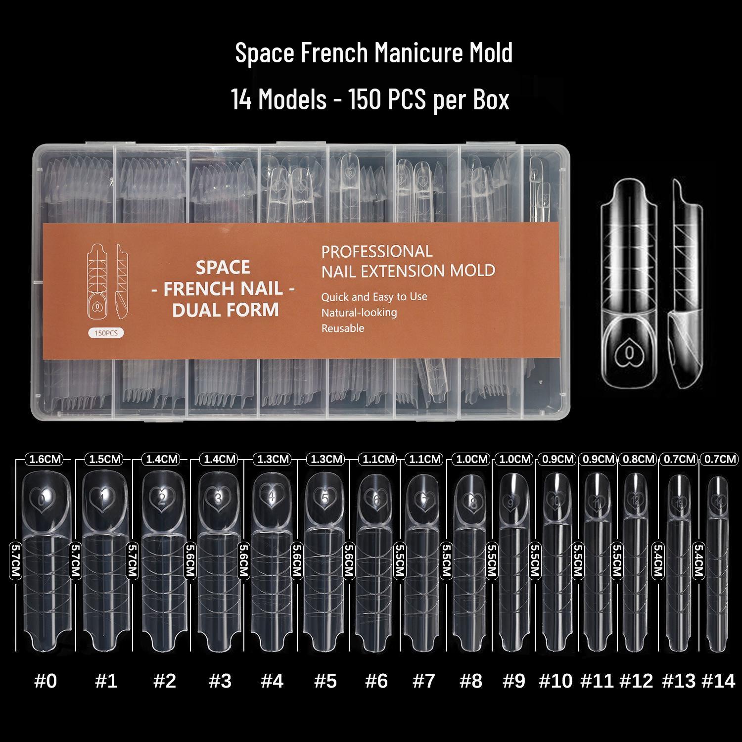 Space French Nail Mold Set: 150 Transparent Crystal Gel Extension Molds with Scale for Nail Art.
Space French Nail Mold Set: 150 Transparent Crystal Gel Extension Molds with Scale for Nail Art.