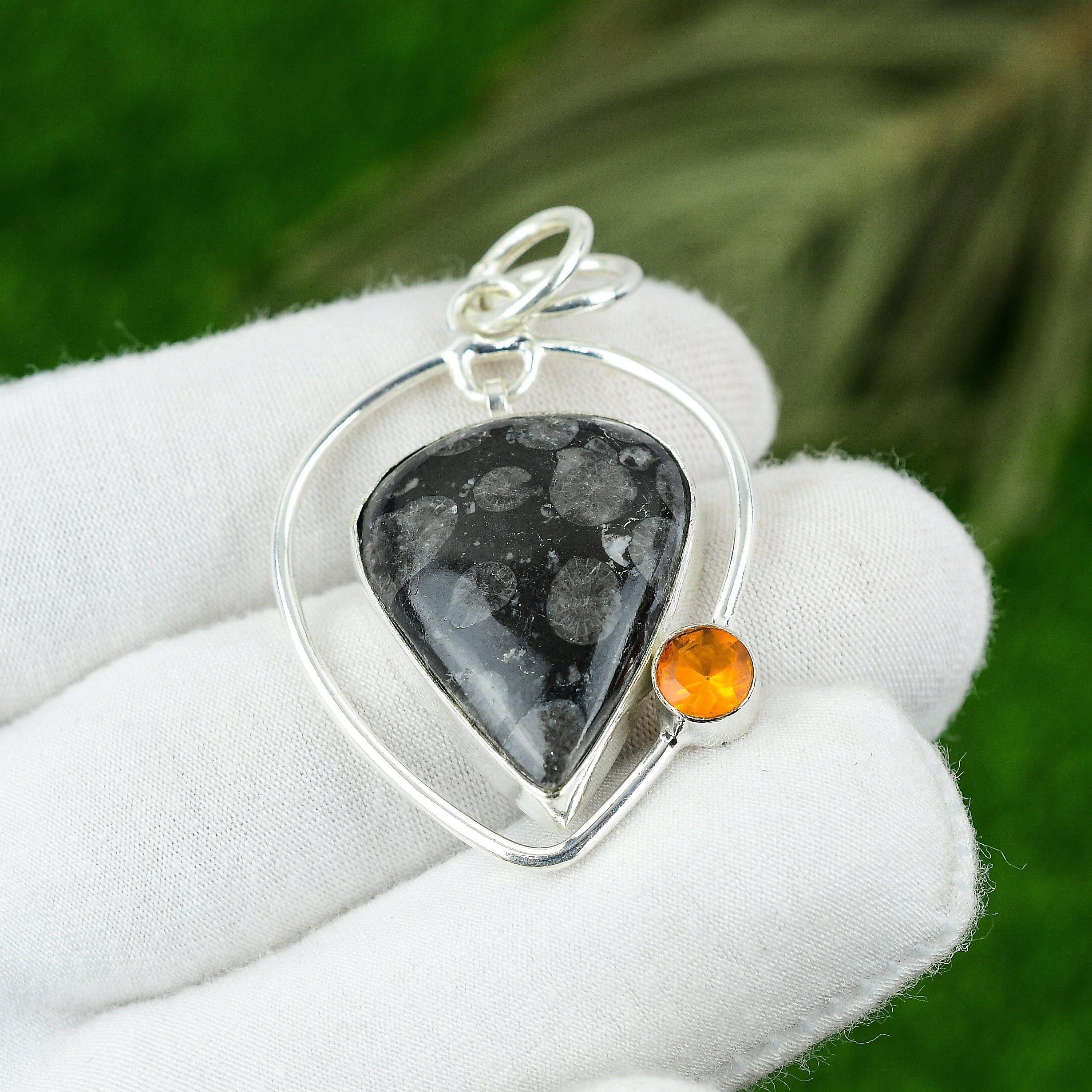 Mothers day Sale 925 Silver Black Fossil Coral Gemstone Citrine Pendant Jewelry
Mothers day Sale 925 Silver Black Fossil Coral Gemstone Citrine Pendant Jewelry