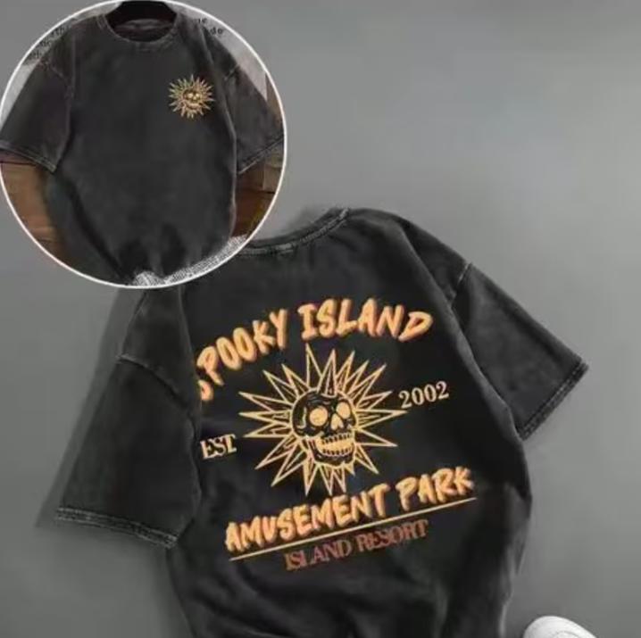 A Doublesided Retro Vintage Style SPOOKY ISLAND Skull Sun Print Retro Washed Vintage Round Neck Tshirts S
A Doublesided Retro Vintage Style SPOOKY ISLAND Skull Sun Print Retro Washed Vintage Round Neck Tshirts S