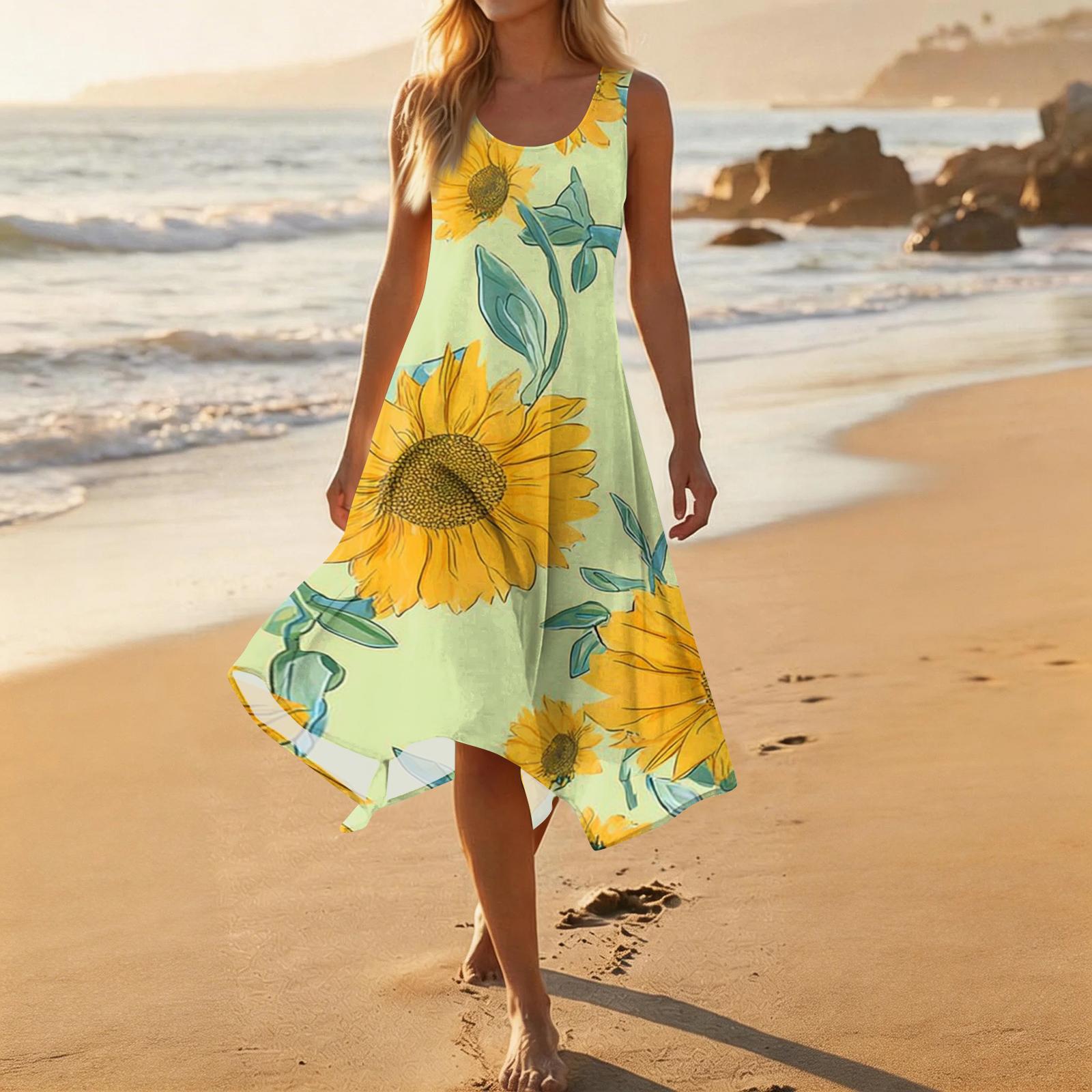 Women Sleeveless Casual Floral Print Midi Dress Round Neck Asymmetric Hem Summer Beach Dress M
Women Sleeveless Casual Floral Print Midi Dress Round Neck Asymmetric Hem Summer Beach Dress M