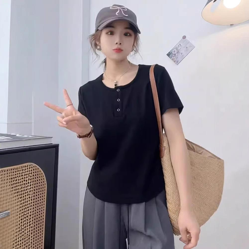 Women s High-End Slim Fit Round Neck Short Sleeve T-Shirt for Summer 2025 with Elastic Curved Hem Medium
Women s High-End Slim Fit Round Neck Short Sleeve T-Shirt for Summer 2025 with Elastic Curved Hem Medium