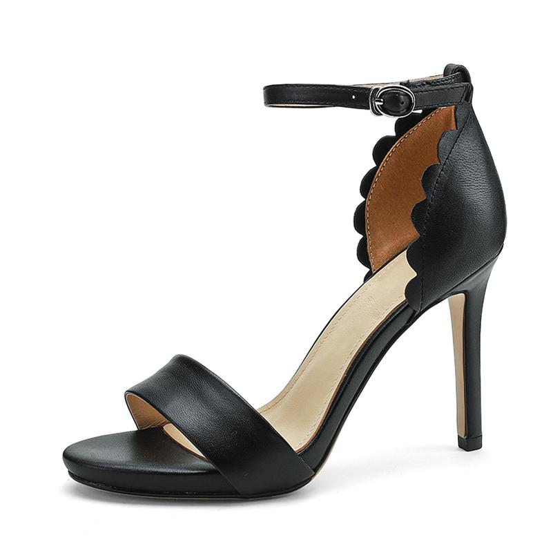 Meotina/женские туфли из натуральной кожи с ремешком на щиколотке, летние сандалии на очень высоком каблуке с пряжкой, модная женская обувь на тонком каблуке, зеленая 34 чёрный