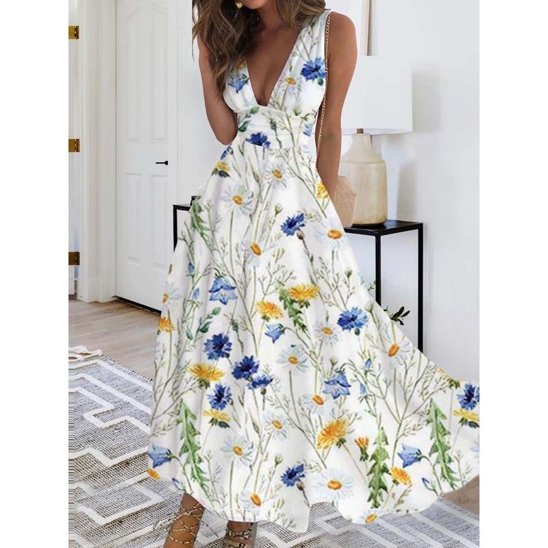 YYFS женские модные летние весенние повседневные платья без рукавов с v-образным вырезом и цветочным узором XXXL