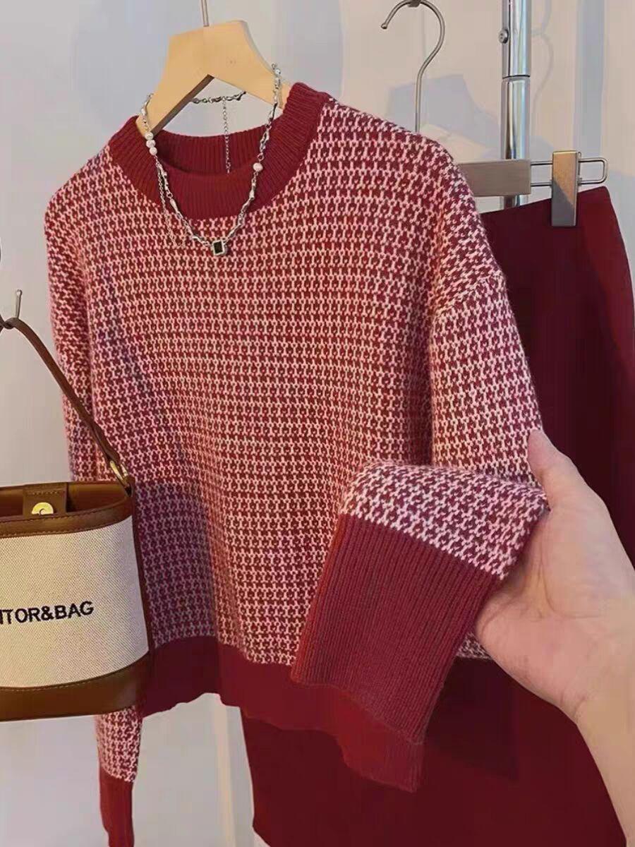 2025 Autumn/Winter Women s Retro Hong Kong Style Red Sweater & Skirt Set XL
2025 Autumn/Winter Women s Retro Hong Kong Style Red Sweater & Skirt Set XL