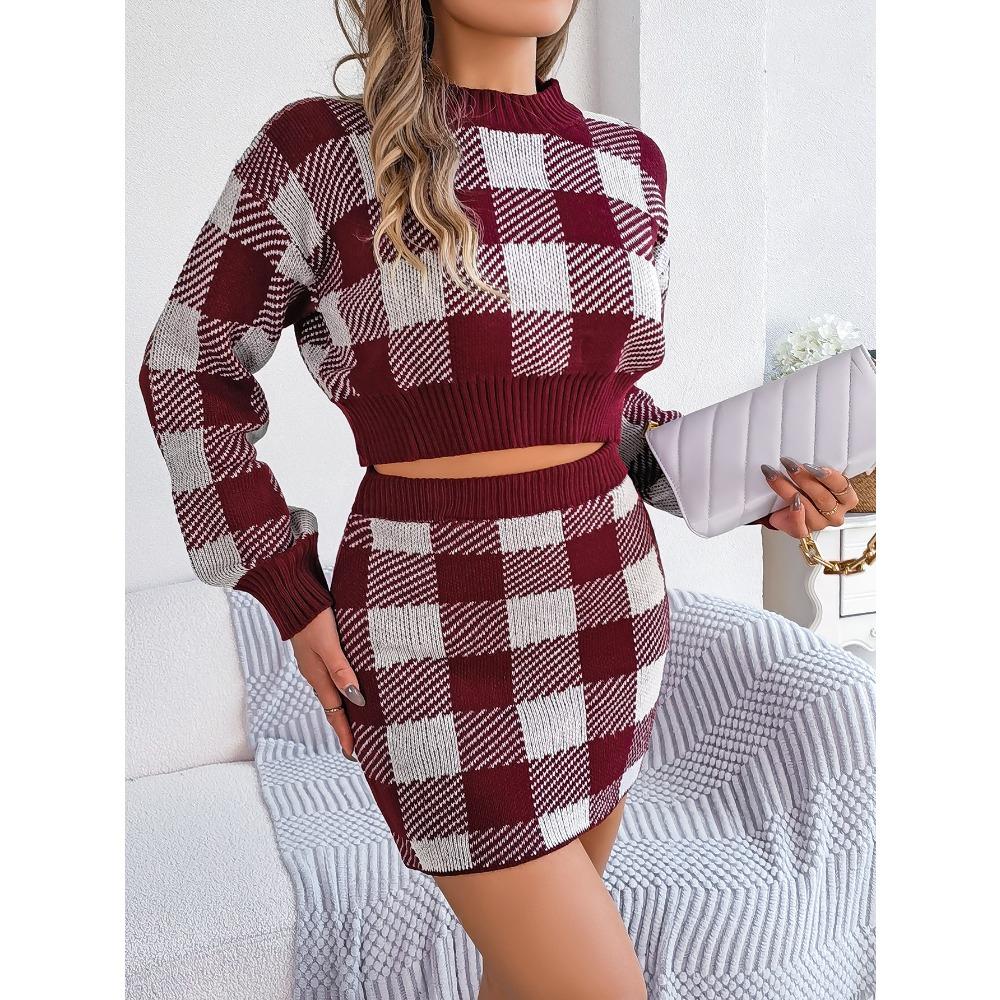 Осенне-зимний повседневный контрастный клетчатый свитер с длинными рукавами, обнажающий пупок, обтягивающий юбку, костюм S красный
Осенне-зимний повседневный контрастный клетчатый свитер с длинными рукавами, обнажающий пупок, обтягивающий юбку, костюм S красный