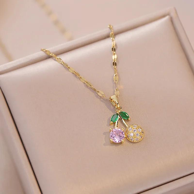 Colorful Zircon Cherry Pendant Necklaces for Women Girls Stainless Steel Trendy Romantic Jewelry Accessories Gifts
Colorful Zircon Cherry Pendant Necklaces for Women Girls Stainless Steel Trendy Romantic Jewelry Accessories Gifts