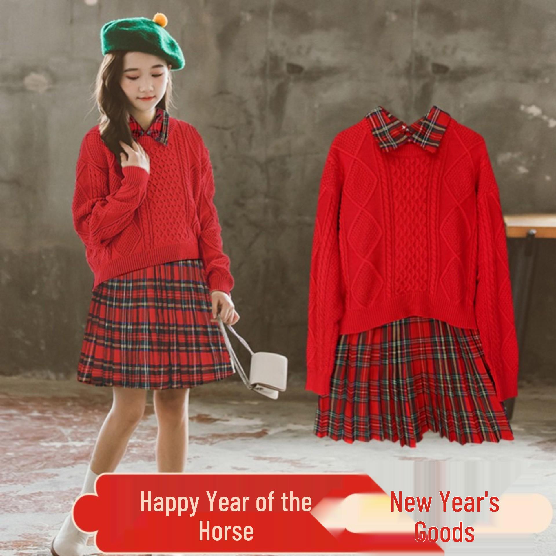 2026 New Year Girls Thick Sweater & Plaid Dress Set - Winter Casual, Stylish, Hot-Selling. 140cm червоний
2026 New Year Girls Thick Sweater & Plaid Dress Set - Winter Casual, Stylish, Hot-Selling. 140cm червоний