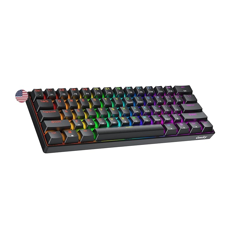 Geeky GK61 60% | Hot-swappable mechanical gaming keyboard 61 keys multi color RGB LED backlight For PC/Mac gamers ANSI US American Layout (black,
Geeky GK61 60% | Hot-swappable mechanical gaming keyboard 61 keys multi color RGB LED backlight For PC/Mac gamers ANSI US American Layout (black,