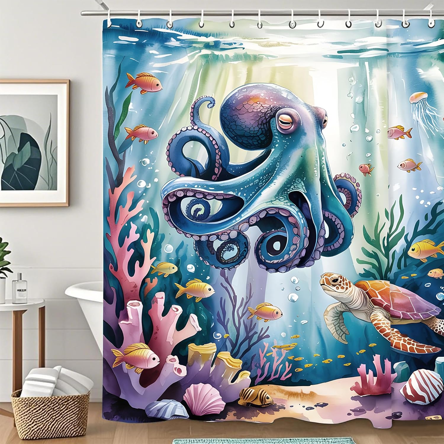 Marine Life Turtle Octopus Coral Shower Curtain,Blue Ocean Bathroom Shower Curtains Bathtub Home Decor Waterproof Fabric Machine 90x180cm
Marine Life Turtle Octopus Coral Shower Curtain,Blue Ocean Bathroom Shower Curtains Bathtub Home Decor Waterproof Fabric Machine 90x180cm
