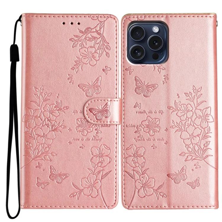 For iPhone 15 Pro Max Stand Case Butterfly Floral Imprint Leather Phone Cover with Wallet - Rose Gold
For iPhone 15 Pro Max Stand Case Butterfly Floral Imprint Leather Phone Cover with Wallet - Rose Gold