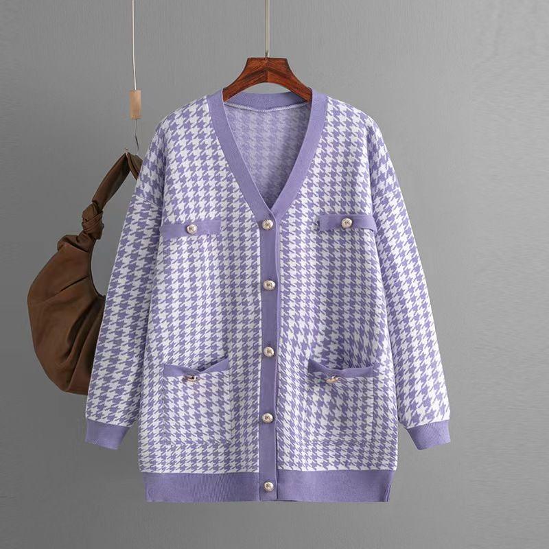 Fashion Wind Loose V Neck Houndstooth Knitting Cardigan Sweater Loose Fitting V-neck Sweater Purple One size
Fashion Wind Loose V Neck Houndstooth Knitting Cardigan Sweater Loose Fitting V-neck Sweater Purple One size