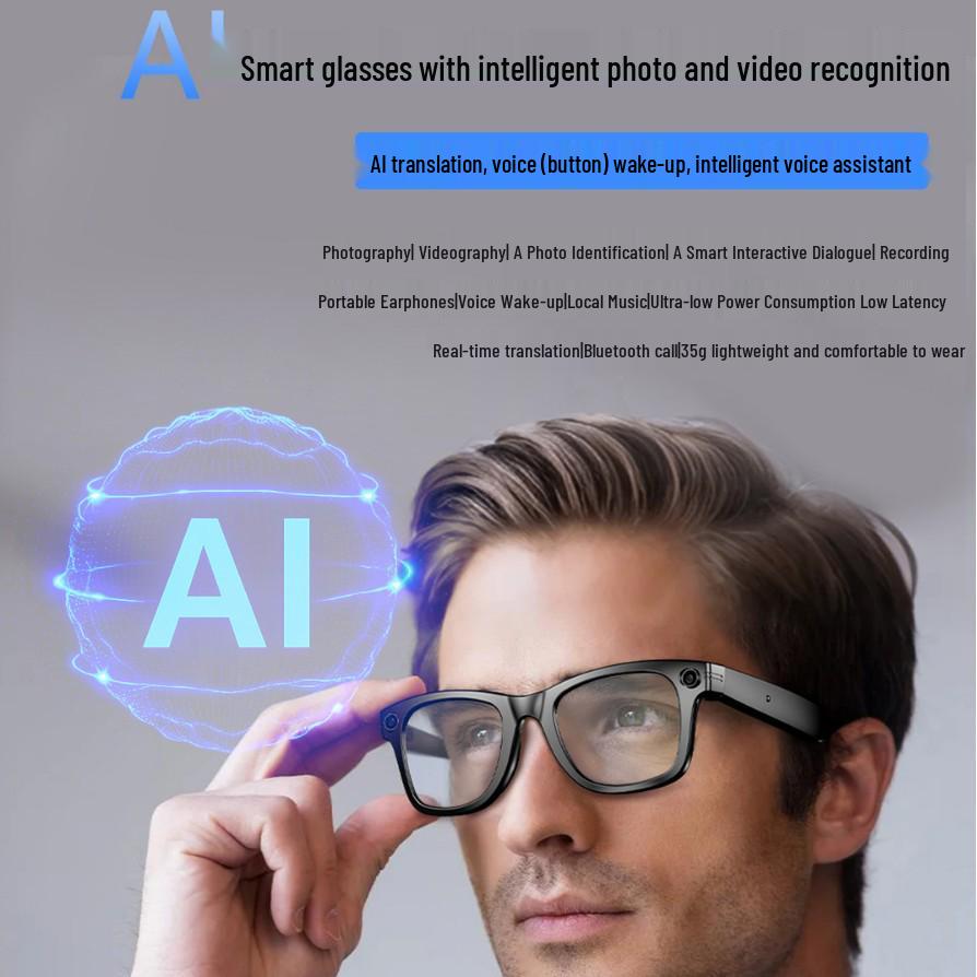 W600B Smart Glasses: Anti-Shake Photography, AI Translation, Object Recognition, Bluetooth Music. Black Frame Photochromic Lenses
W600B Smart Glasses: Anti-Shake Photography, AI Translation, Object Recognition, Bluetooth Music. Black Frame Photochromic Lenses