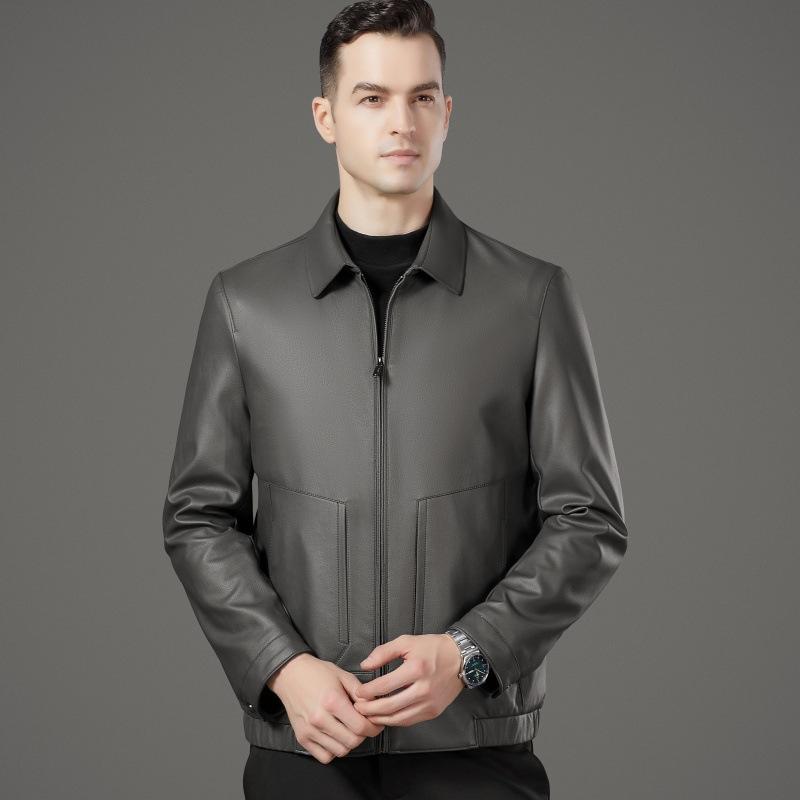 Новая тонкая мужская кожаная куртка из овчины, кожаная куртка для среднего и пожилого возраста, куртка для папы, большой размер, плюс бархат 195