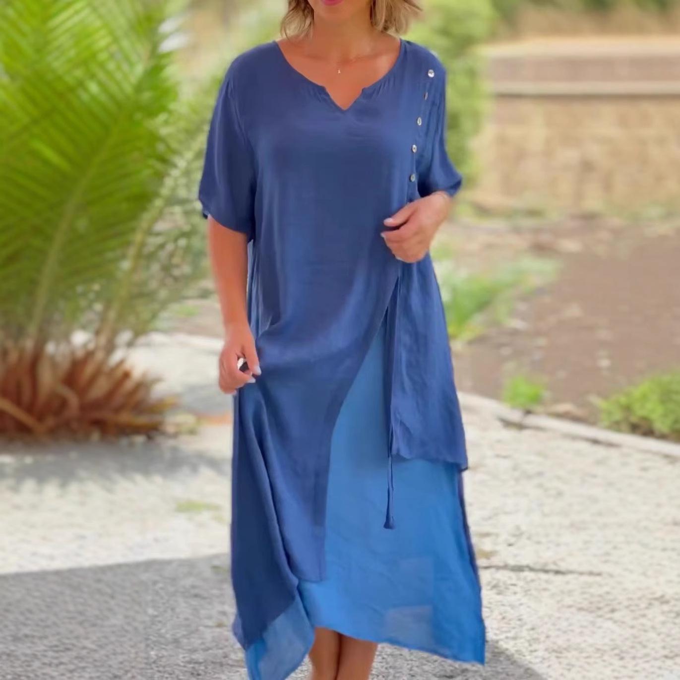 European & American Asymmetrical V-neck Two-piece Style Dress - Short Sleeves, Summer Collection M
European & American Asymmetrical V-neck Two-piece Style Dress - Short Sleeves, Summer Collection M