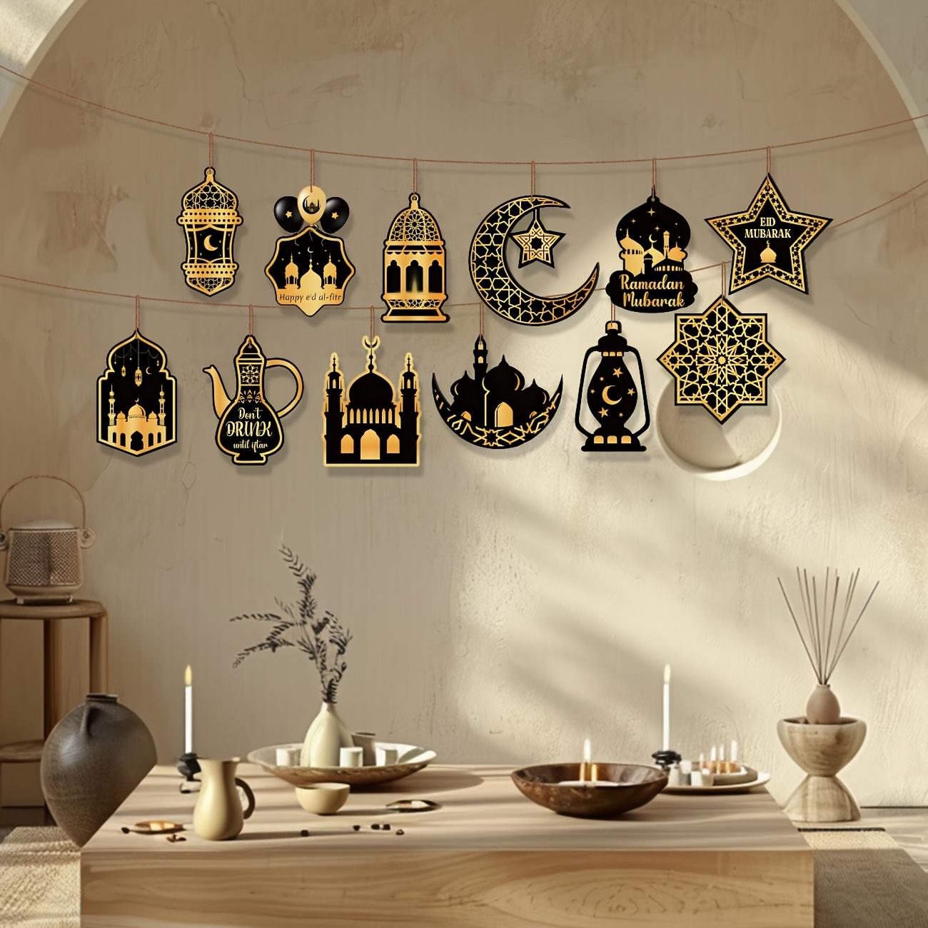 24pcs Ramadan Eid Mubarak Hanging Ornaments, Black Golden Star Moon Lantern, Wooden Islamic Festival Decor, Eid Al-Fitr Home Wall Decorations 24 Pcs
24pcs Ramadan Eid Mubarak Hanging Ornaments, Black Golden Star Moon Lantern, Wooden Islamic Festival Decor, Eid Al-Fitr Home Wall Decorations 24 Pcs