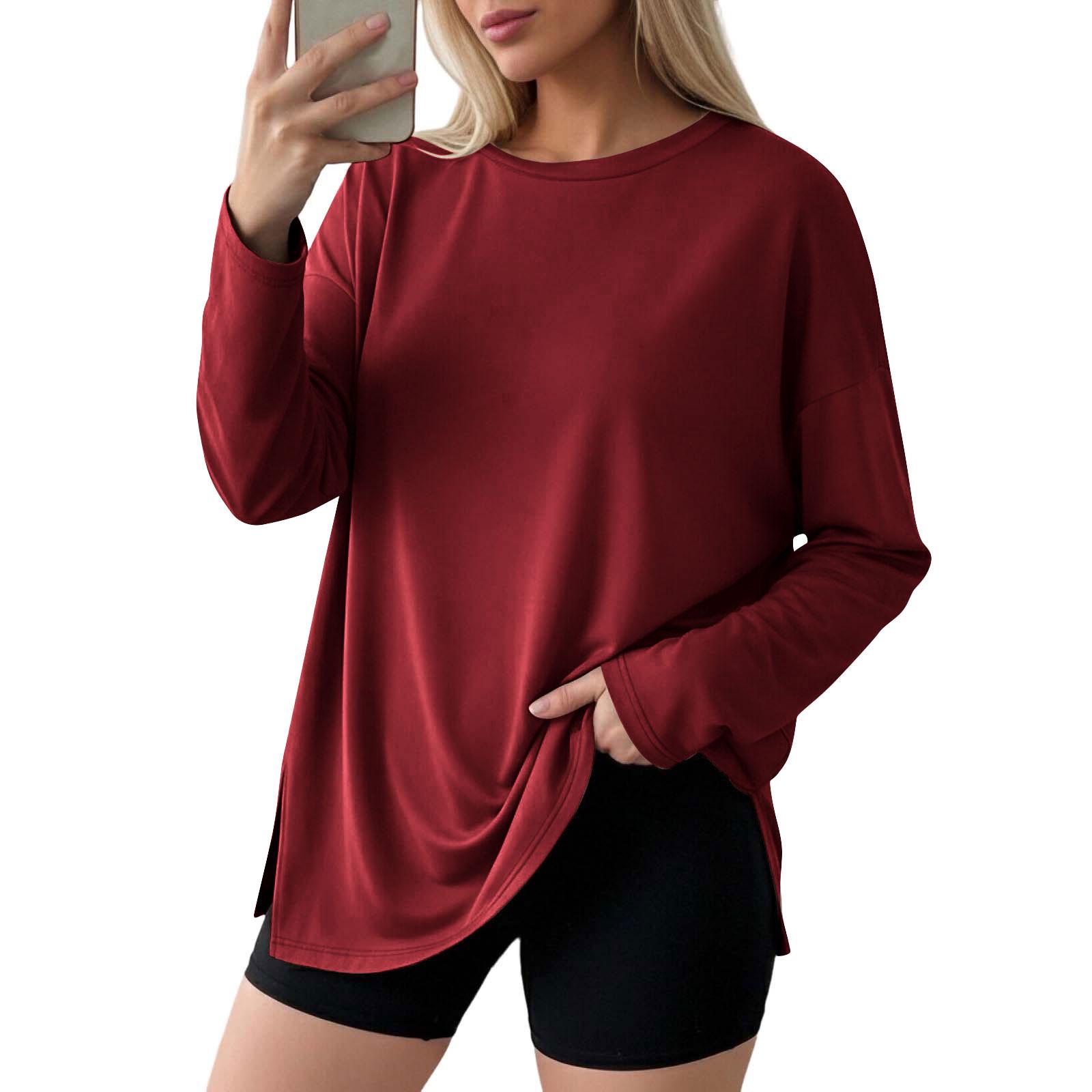 Women Casual Loose Fit Long Sleeve T Shirt Split Hem Crew Neck Plain Pullover Top Lightweight Comfortable Fabric XL винний
Women Casual Loose Fit Long Sleeve T Shirt Split Hem Crew Neck Plain Pullover Top Lightweight Comfortable Fabric XL винний