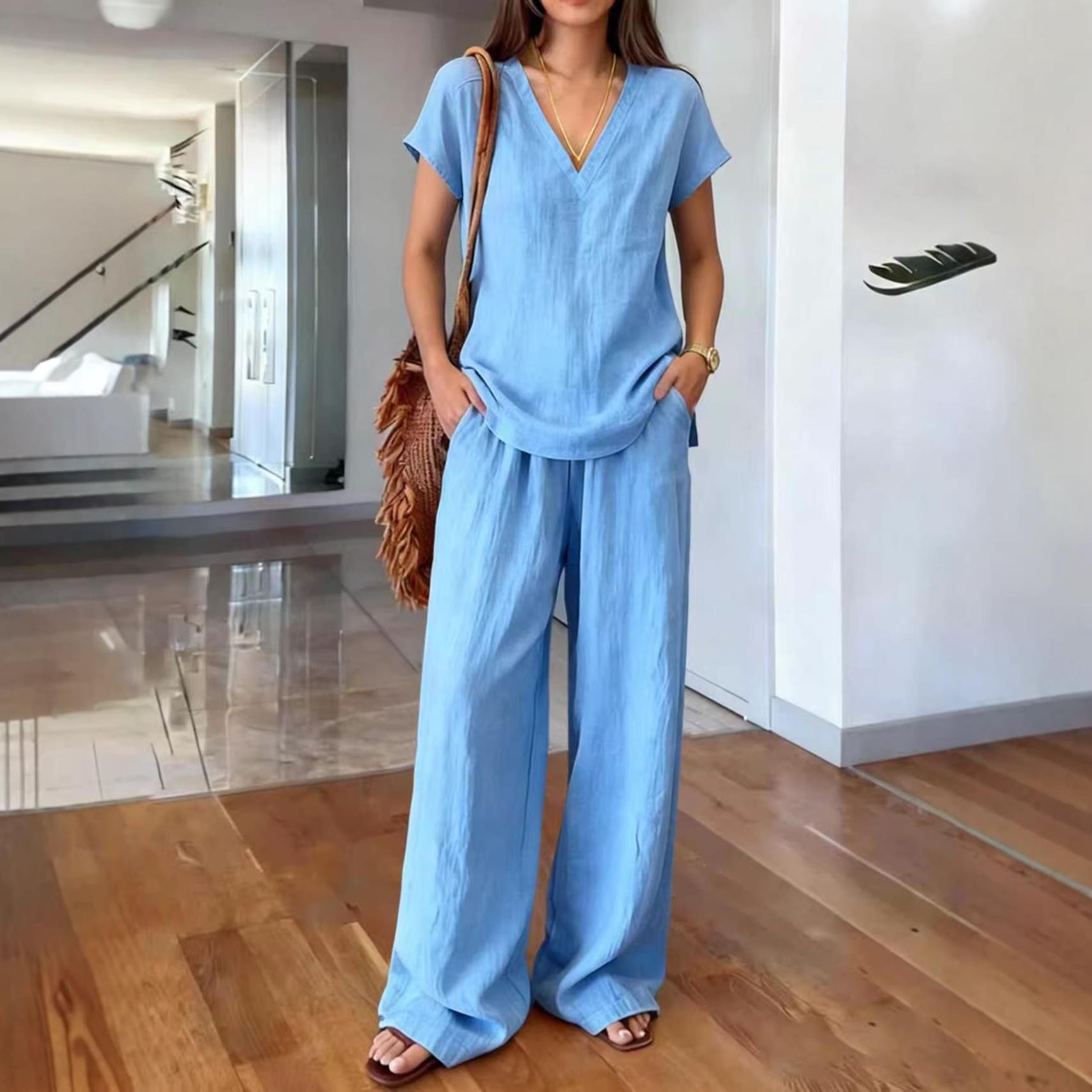 2026 Summer Solid Color Women s Short Sleeve Top & Pant Set S peacock синього кольору
2026 Summer Solid Color Women s Short Sleeve Top & Pant Set S peacock синього кольору