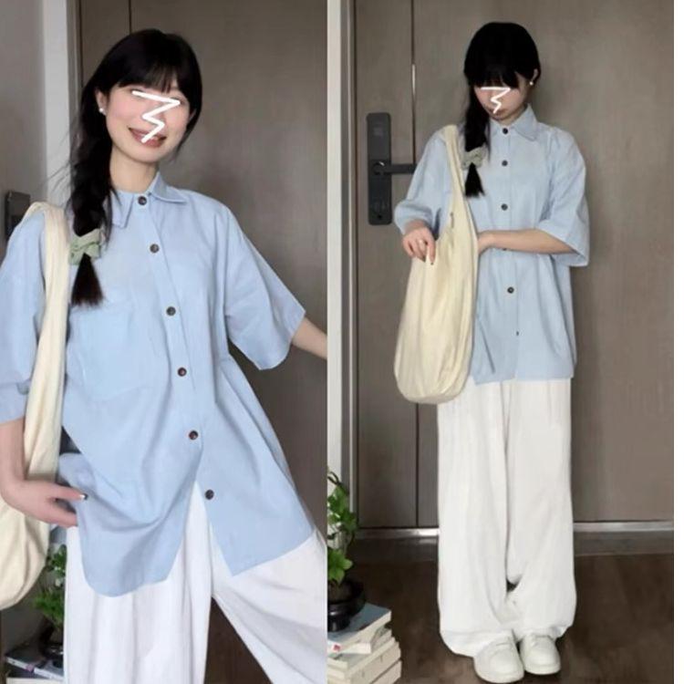 Women s Blue Loose Short-Sleeved Korean Summer Shirt - Casual, Versatile, Lazy Style Top Small светло-синий
Women s Blue Loose Short-Sleeved Korean Summer Shirt - Casual, Versatile, Lazy Style Top Small светло-синий