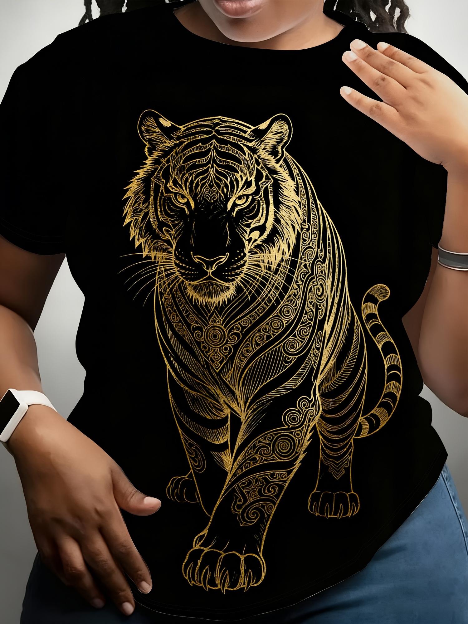 Women S Digital Print Short Sleeve. Artistic Style ;Golden Pattern Xuan Tiger; Theme Print Short Sleeve T-Shirt. Luxurious Totem Top. The Image Shows 3XL дубильна кора
Women S Digital Print Short Sleeve. Artistic Style ;Golden Pattern Xuan Tiger; Theme Print Short Sleeve T-Shirt. Luxurious Totem Top. The Image Shows 3XL дубильна кора