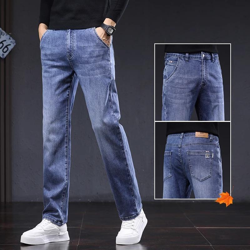 Весна и осень зима новые мужские плюшевые/обычные джинсы облегающие прямые эластичные деловые универсальные длинные брюки 42