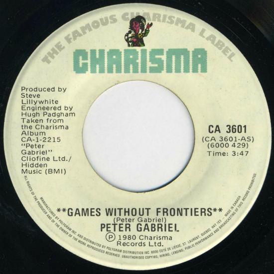7inch Record PETER GABRIEL - Games Without Frontiers CA3601 Charisma 1980 Canada Rock Used
7inch Record PETER GABRIEL - Games Without Frontiers CA3601 Charisma 1980 Canada Rock Used