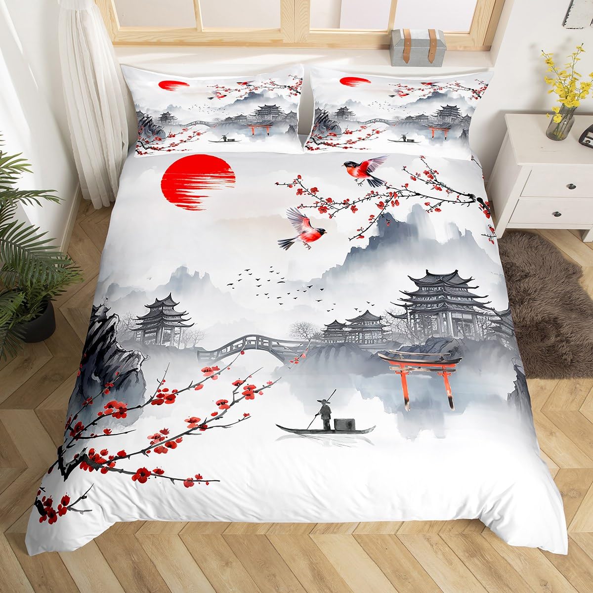 Nature Scenery Ink and Wash Theme Bedding Set,Chinese Color Painting Duvet Cover,Mountain River Wooden Cabin Comforter Cover EU Single(135x200cm)
Nature Scenery Ink and Wash Theme Bedding Set,Chinese Color Painting Duvet Cover,Mountain River Wooden Cabin Comforter Cover EU Single(135x200cm)