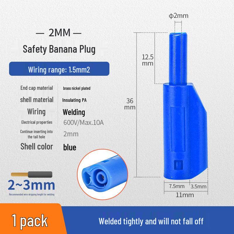 2mm Stacking Banana Plug with Brass Conductor & Insulated Sheath, 10A Terminal Connector
2mm Stacking Banana Plug with Brass Conductor & Insulated Sheath, 10A Terminal Connector