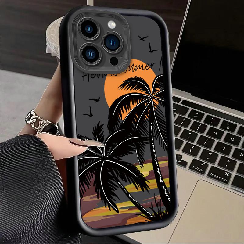 Модный чехол Hello Summer с принтом кокосовой пальмы, гибкий, мягкий, силиконовый, TPU, чехол на всю заднюю панель для iPhone Samsung iPhone 16 Pro Max чёрный