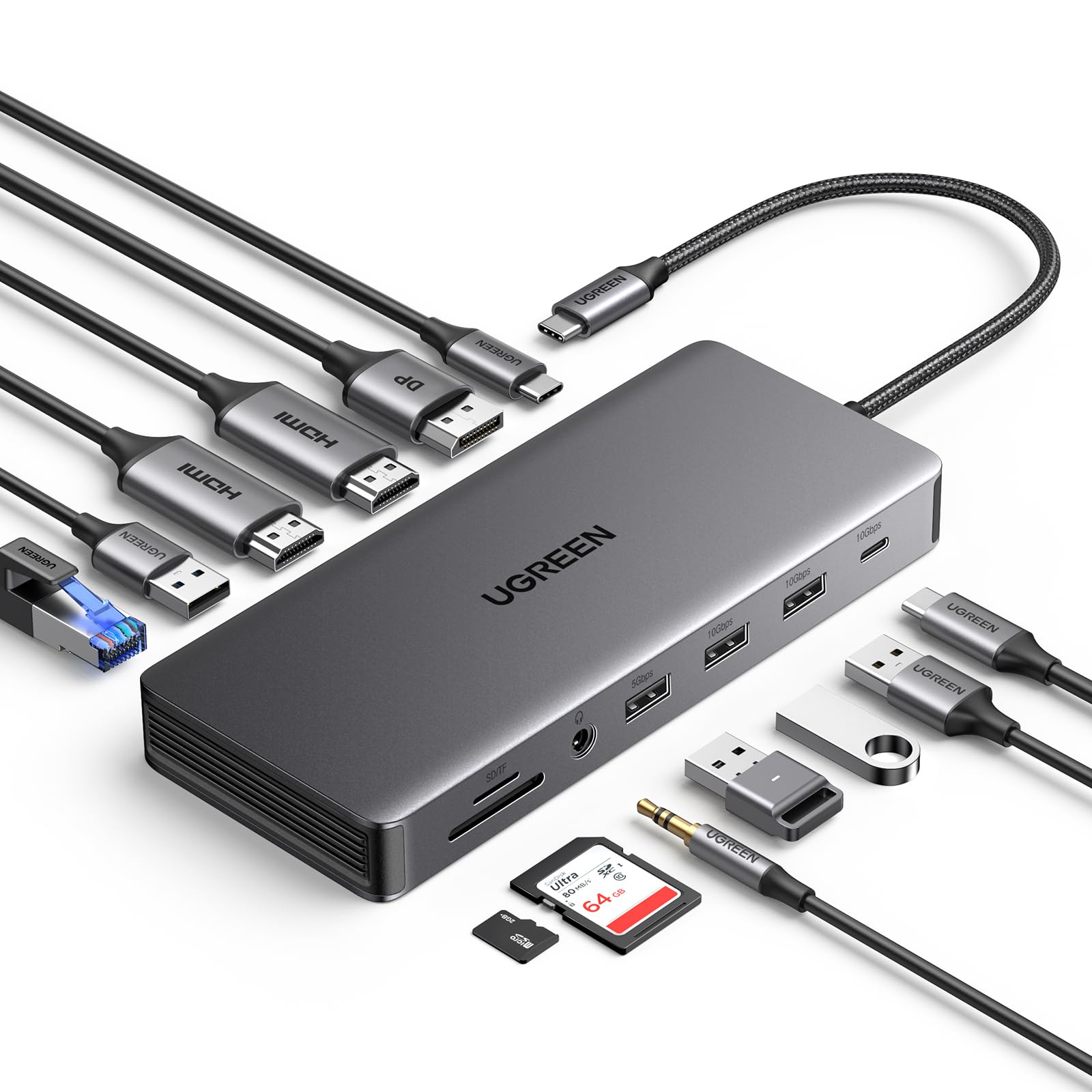 UGREEN Revodok Pro 313 USB C Hub 13 в 1 Type C док-станция Функция MST 2 выхода HDMI DP 3 экрана PD 100 Вт Быстрая зарядка 10 Гбит/с Передача данных серый
UGREEN Revodok Pro 313 USB C Hub 13 в 1 Type C док-станция Функция MST 2 выхода HDMI DP 3 экрана PD 100 Вт Быстрая зарядка 10 Гбит/с Передача данных серый
