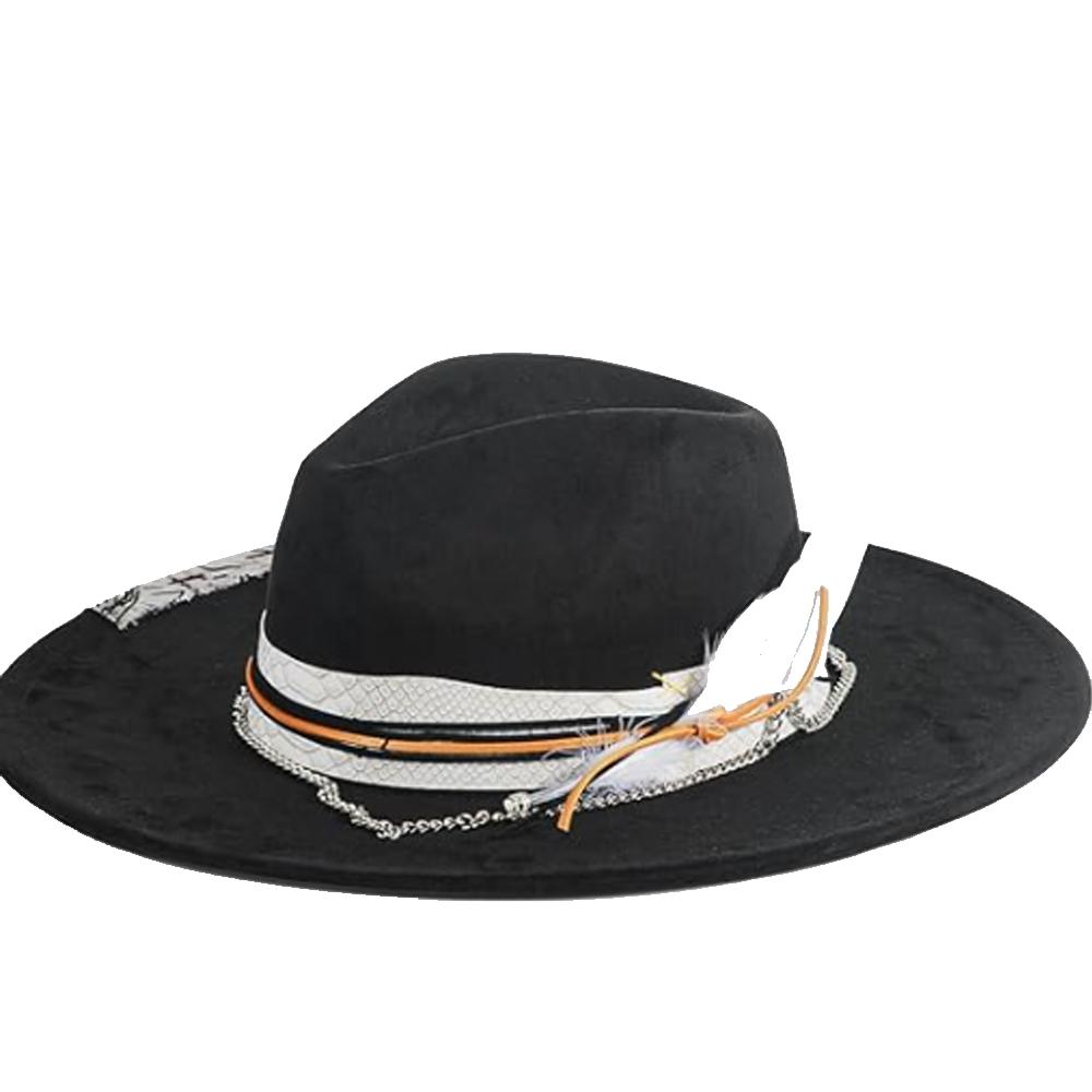 New western suede hat, distressed patchwork with feather decoration, retro and fashionable wide brim, suitable for outdoor activ M56-58CM
New western suede hat, distressed patchwork with feather decoration, retro and fashionable wide brim, suitable for outdoor activ M56-58CM