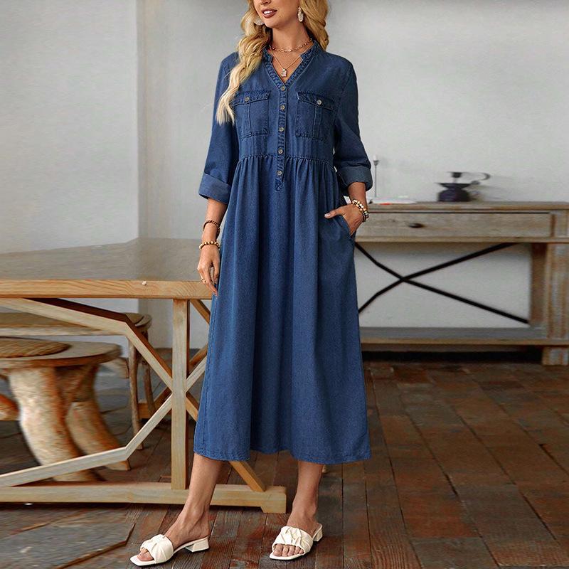 Women s Plus Size Street Style Solid Denim Long Dress 5XL темно-синього кольору
Women s Plus Size Street Style Solid Denim Long Dress 5XL темно-синього кольору