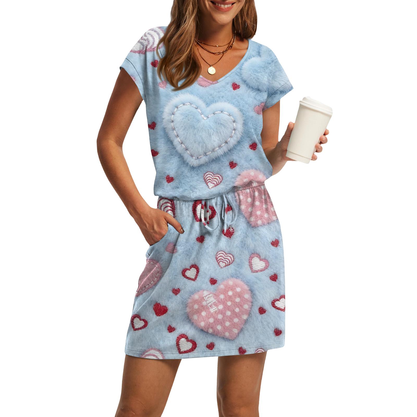 Women s V-Neck Short-Sleeve Drawstring Pocket Valentine s Day Print Casual Dress XXL
Women s V-Neck Short-Sleeve Drawstring Pocket Valentine s Day Print Casual Dress XXL