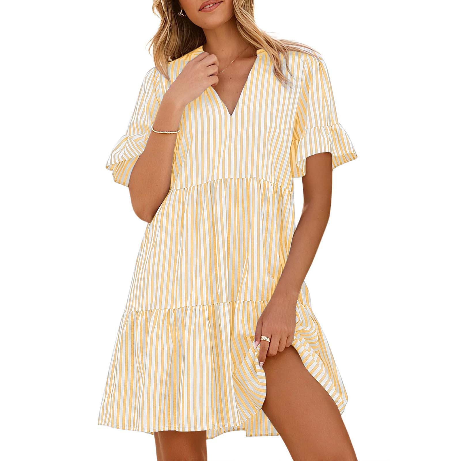 Women Casual Loose Fit Striped V Neck Ruffle Sleeve Dress with Pockets Lightweight Summer Dress for Daily Wear XL жовтий
Women Casual Loose Fit Striped V Neck Ruffle Sleeve Dress with Pockets Lightweight Summer Dress for Daily Wear XL жовтий