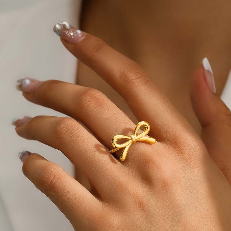 Stainless Steel Gold Color Bow Tie Rings For Women Fashion Metal Opening Adjustable Finger Ring Zircon Bijoux Gift
Stainless Steel Gold Color Bow Tie Rings For Women Fashion Metal Opening Adjustable Finger Ring Zircon Bijoux Gift