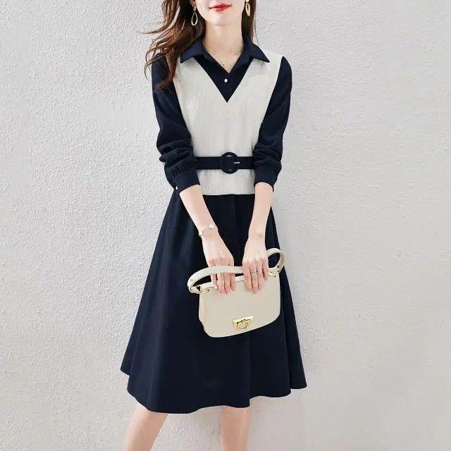 Korean Style Lace-Up Waist Cinched A-Line Dress: Versatile Two-Piece Look for Women, Color Block, Spring/Autumn Skirt. M (90-102 lbs) темно-синього кольору
Korean Style Lace-Up Waist Cinched A-Line Dress: Versatile Two-Piece Look for Women, Color Block, Spring/Autumn Skirt. M (90-102 lbs) темно-синього кольору