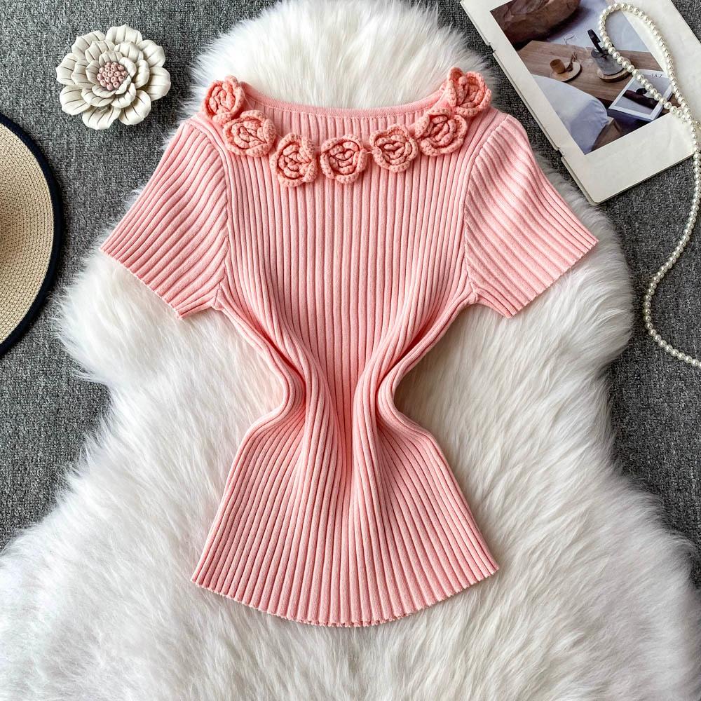 Summer Women Elegant Short Sleeve 3D Flower Knitted Sweater Pullover Tops One Size рожевий
Summer Women Elegant Short Sleeve 3D Flower Knitted Sweater Pullover Tops One Size рожевий