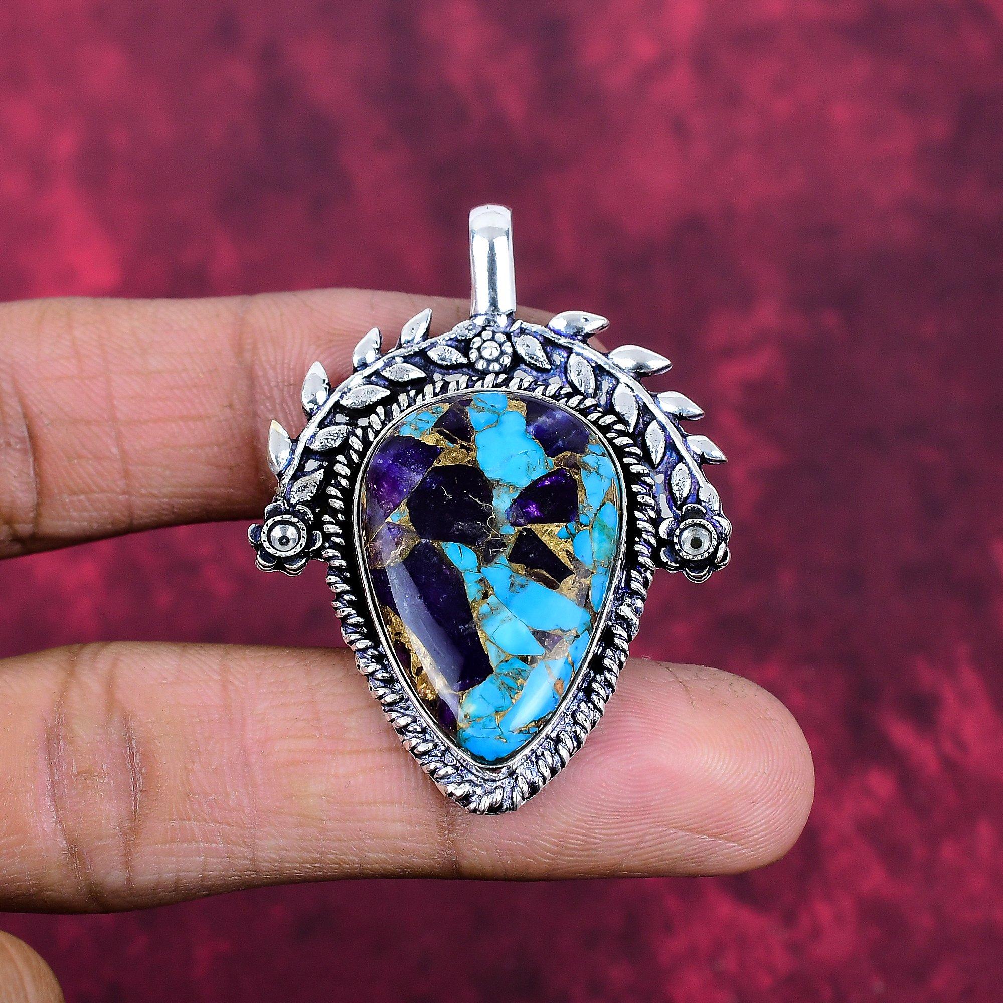 Copper Amethyst Turquoise Jewelry, 925 Solid Sterling Silver Pendant Handmade Gemstone Jewelry, Gifts For Wife Brand New Pendant 1.77 Inches
Copper Amethyst Turquoise Jewelry, 925 Solid Sterling Silver Pendant Handmade Gemstone Jewelry, Gifts For Wife Brand New Pendant 1.77 Inches