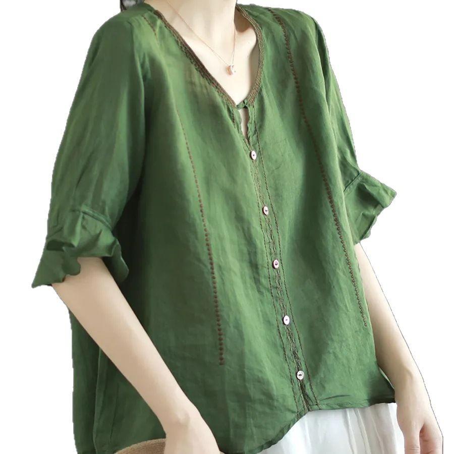 Хлопковая и льняная литературная ретро футболка с рукавом пять восьмых, хлопково-льняная футболка с V-образным вырезом для женщин, свободный приталенный и универсальный вышитый топ 4XL
Хлопковая и льняная литературная ретро футболка с рукавом пять восьмых, хлопково-льняная футболка с V-образным вырезом для женщин, свободный приталенный и универсальный вышитый топ 4XL